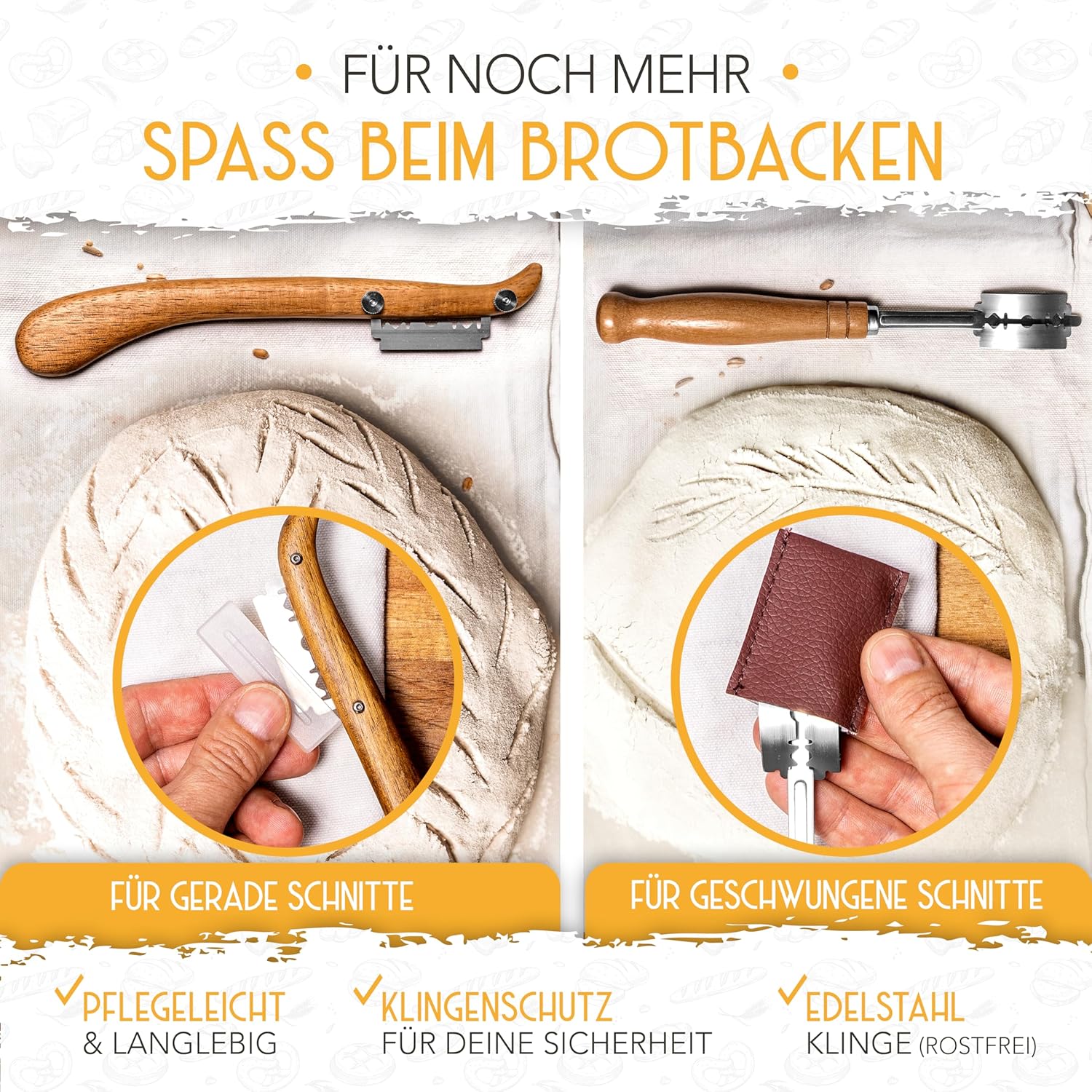 Set aus 2x Gärkorb und 2x Teigritzmesser - Image 7