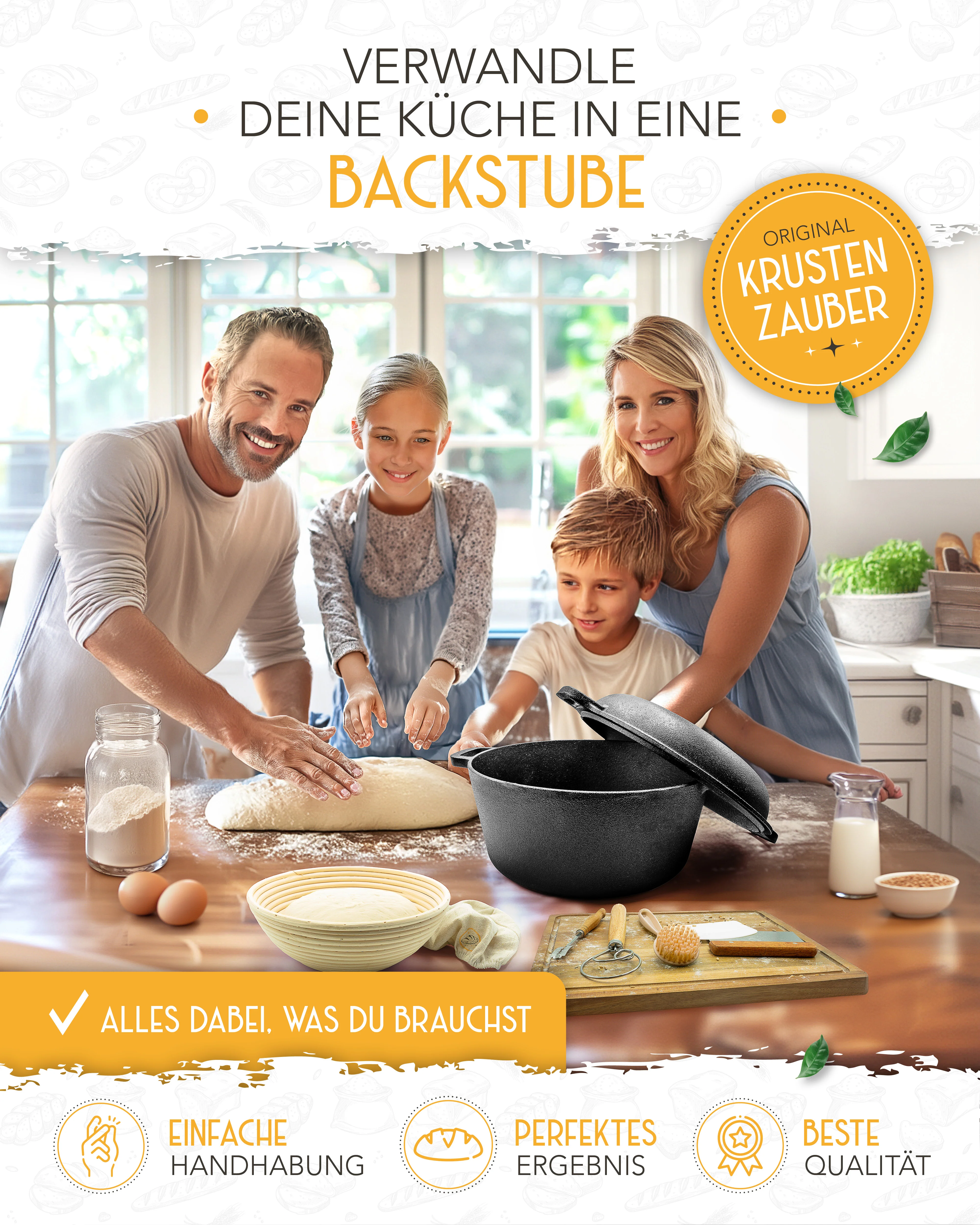 Brotliebe-Set – Gusseisentopf 4,7 l, Zubehör & Rezept-Booklet in stilvoller Verpackung - Image 4